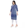 Women's 3/4th Sleeve Cotton Blend Tunic Long Kurti (Blue)