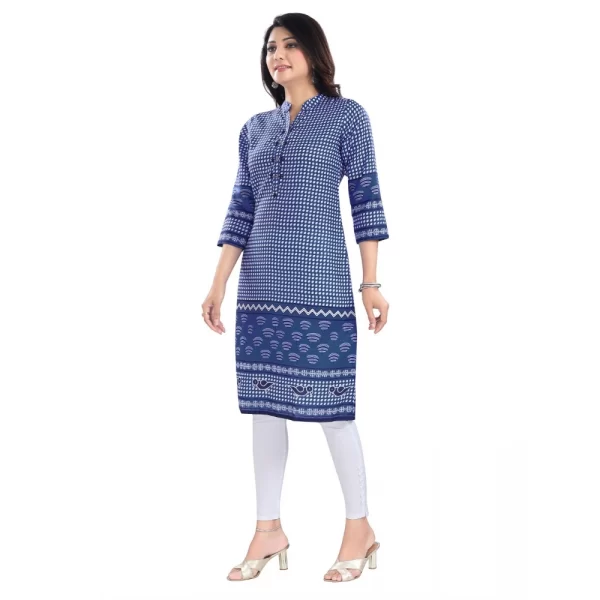 Women's 3/4th Sleeve Cotton Blend Tunic Long Kurti (Blue)