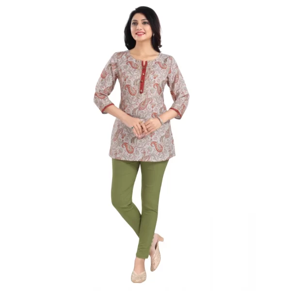 Women's 3/4th Sleeve Viscose Blend Tunic Short Top (Off White)