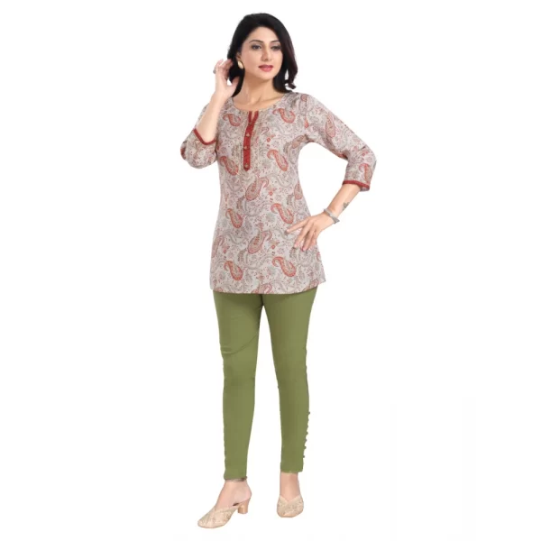 Women's 3/4th Sleeve Viscose Blend Tunic Short Top (Off White)