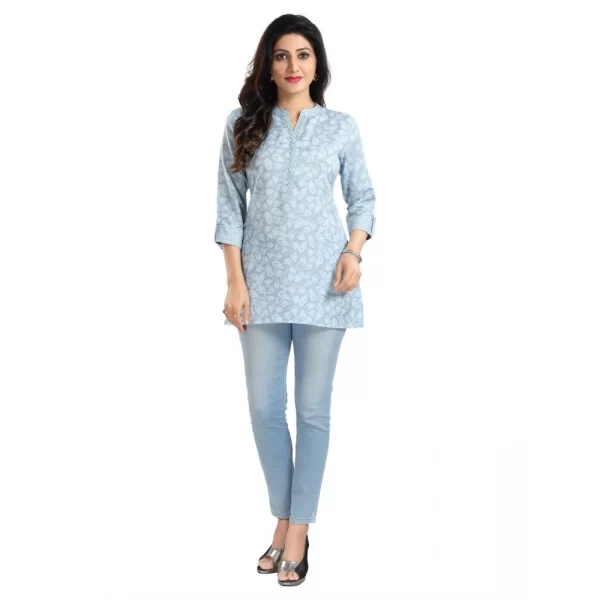 Women's 3/4th Sleeve Viscose Blend Tunic Short Top (Blue)