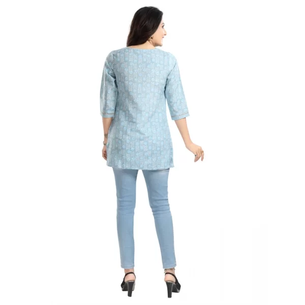 Women's 3/4th Sleeve Viscose Blend Tunic Short Top (Blue)