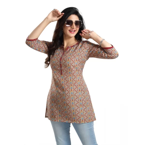 Women's 3/4th Sleeve Viscose Blend Tunic Short Top (Multicolor)
