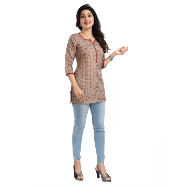 Women's 3/4th Sleeve Viscose Blend Tunic Short Top (Multicolor)