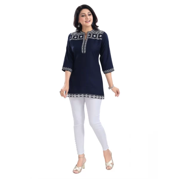 Women's 3/4th Sleeve Viscose Tunic Short Top (Blue)