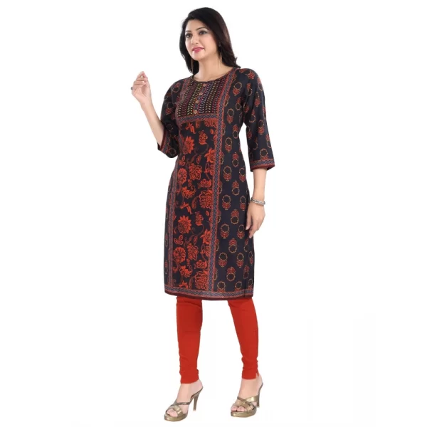 Women's 3/4th Sleeve Cotton Blend Tunic Long Kurti (Grey)