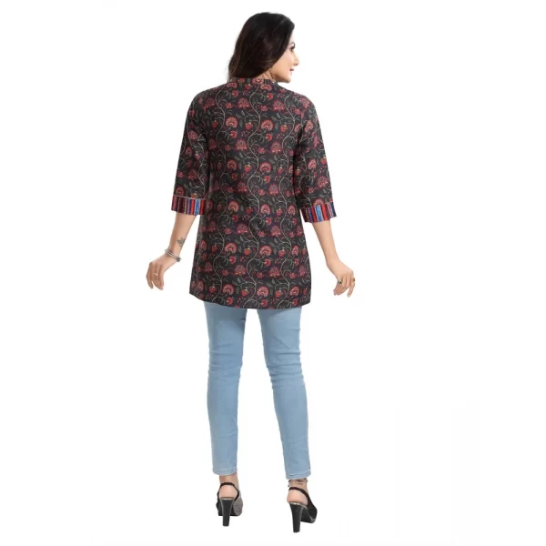 Women's 3/4th Sleeve Viscose Blend Tunic Short Top (Black)