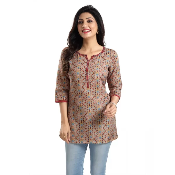 Women's 3/4th Sleeve Viscose Blend Tunic Short Top (Multicolor)