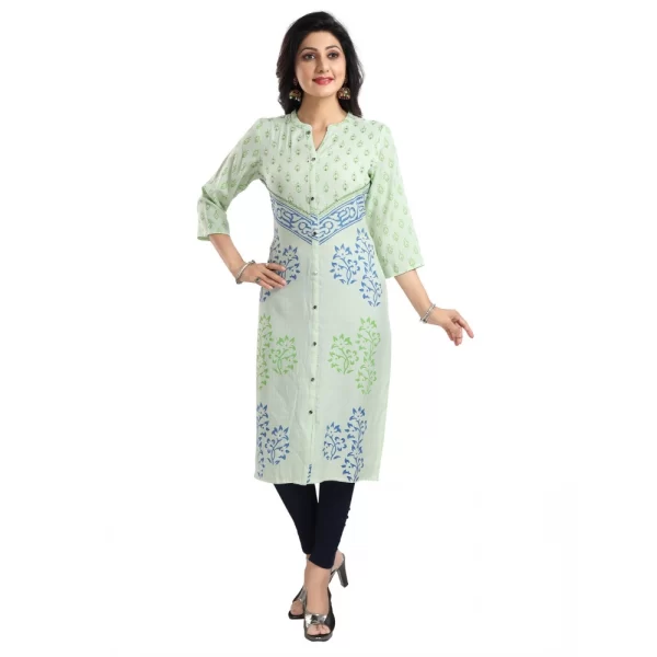 Women's 3/4th Sleeve Viscose Blend Tunic Long Kurti (Green)