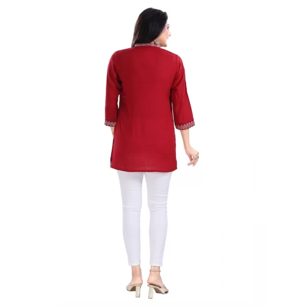 Women's 3/4th Sleeve Viscose Tunic Short Top (Red)