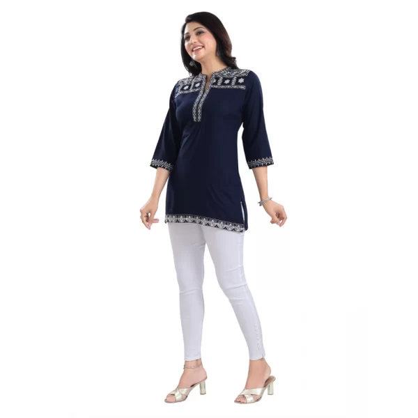 Women's 3/4th Sleeve Viscose Tunic Short Top (Blue)