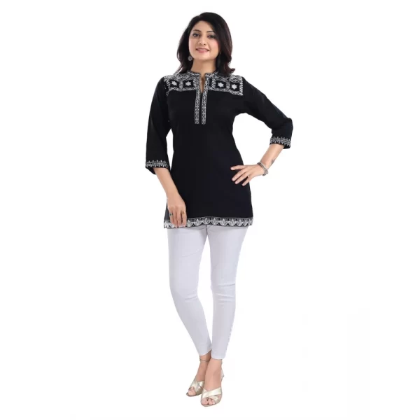 Women's 3/4th Sleeve Viscose Tunic Short Top (Black)