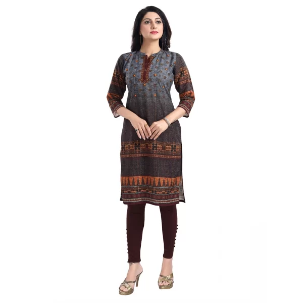 Women's 3/4th Sleeve Cotton Blend Tunic Long Kurti (Brown)