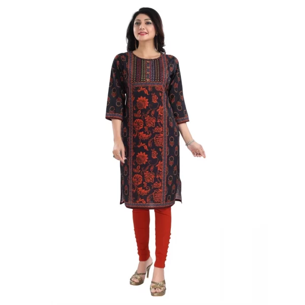 Women's 3/4th Sleeve Cotton Blend Tunic Long Kurti (Grey)