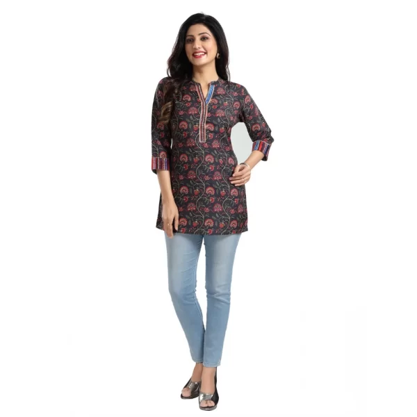Women's 3/4th Sleeve Viscose Blend Tunic Short Top (Black)