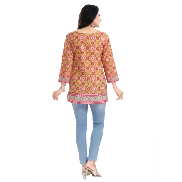 Women's 3/4th Sleeve Faux Crepe Tunic Short Top (Multicolor)