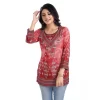 Women's 3/4th Sleeve Faux Crepe Tunic Short Top (Red)