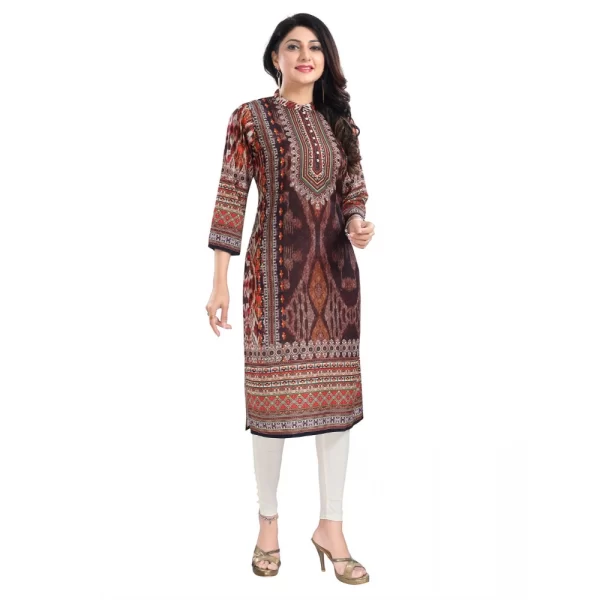 Women's 3/4th Sleeve Masleen Tunic Long Kurti (Brown)