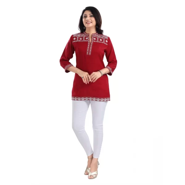 Women's 3/4th Sleeve Viscose Tunic Short Top (Red)