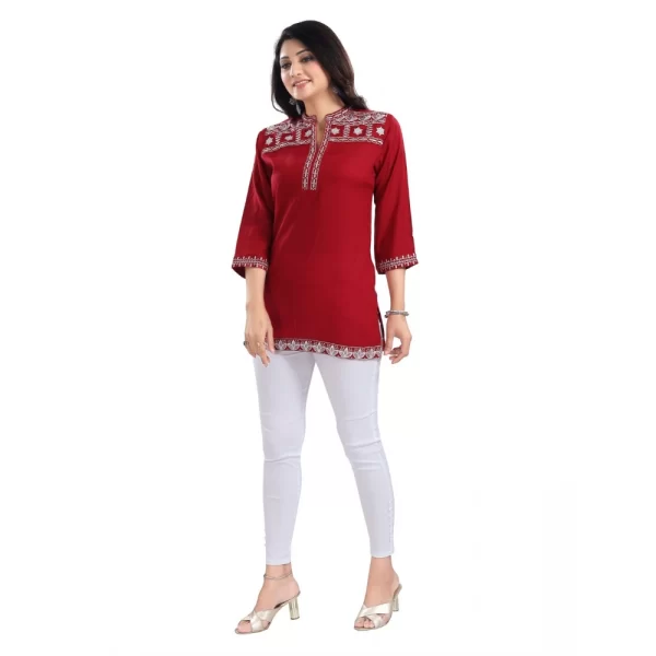 Women's 3/4th Sleeve Viscose Tunic Short Top (Red)