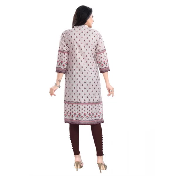 Women's 3/4th Sleeve Cotton Blend Tunic Long Kurti (Beige)