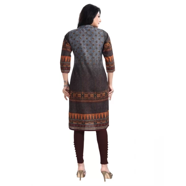 Women's 3/4th Sleeve Cotton Blend Tunic Long Kurti (Brown)