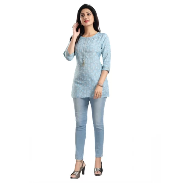 Women's 3/4th Sleeve Viscose Blend Tunic Short Top (Blue)
