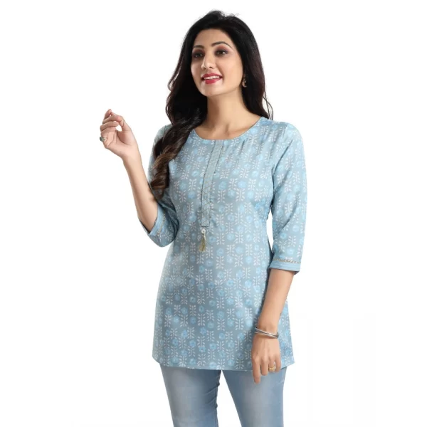 Women's 3/4th Sleeve Viscose Blend Tunic Short Top (Blue)