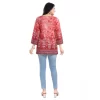 Women's 3/4th Sleeve Faux Crepe Tunic Short Top (Red)