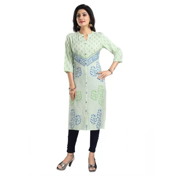 Women's 3/4th Sleeve Viscose Blend Tunic Long Kurti (Green)