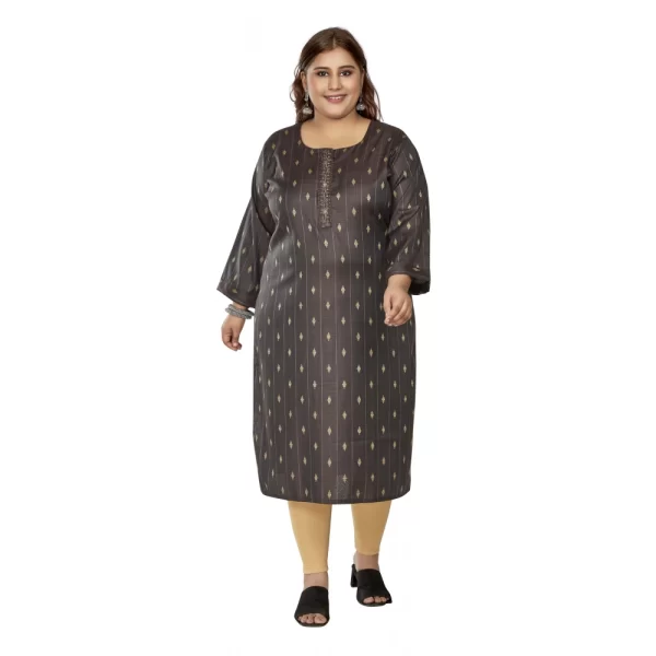 Women's Casual 3/4th Sleeve Golden Embroided Cotton Mix Straight Kurti (Dark Grey)
