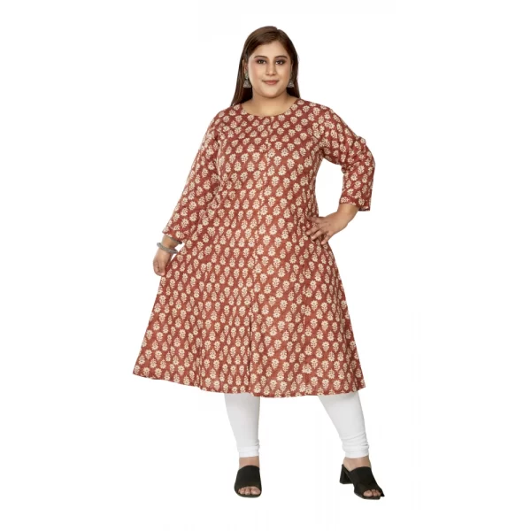 Women's Casual 3/4th Sleeve Printed Pure Cotton Prince Cut A-Line Kurti (Red)