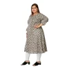 Women's Casual 3/4th Sleeve Printed Pure Cotton Prince Cut A-Line Kurti (Grey)