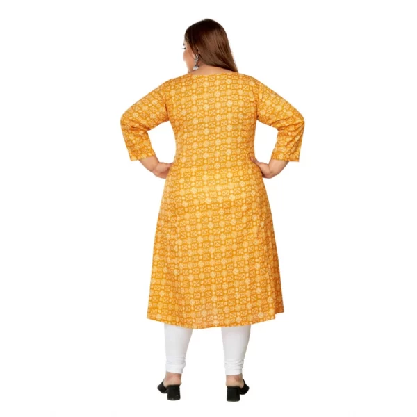 Women's Casual 3/4th Sleeve Regular Printed Pure Cotton Prince Cut A-Line Kurti (Yellow)