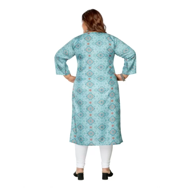 Women's Casual 3/4th Sleeve Golden Foil Printed Rayon Straight Kurti (Blue)