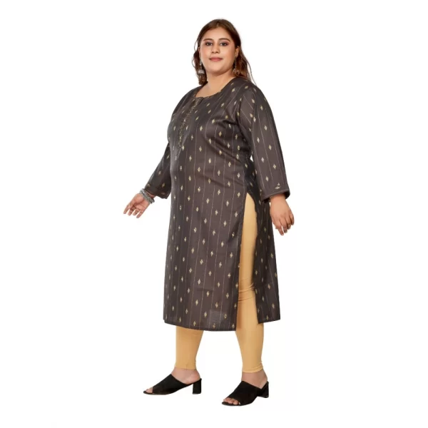 Women's Casual 3/4th Sleeve Golden Embroided Cotton Mix Straight Kurti (Dark Grey)