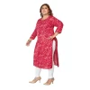 Women's Casual 3/4th Sleeve Golden Foil Printed Capsule Cotton Straight Kurti (Pink)