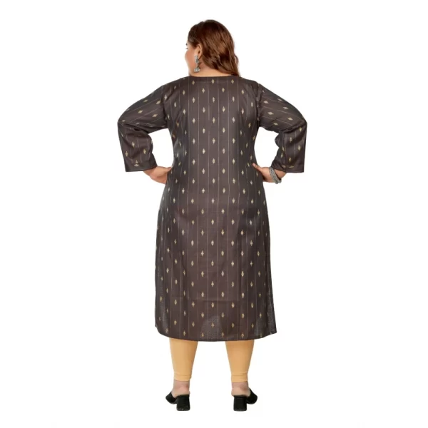 Women's Casual 3/4th Sleeve Golden Embroided Cotton Mix Straight Kurti (Dark Grey)