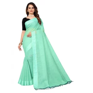 Women’s Cotton Blend Slub Pattern Sarees (Rama, 5-6 Mtrs)