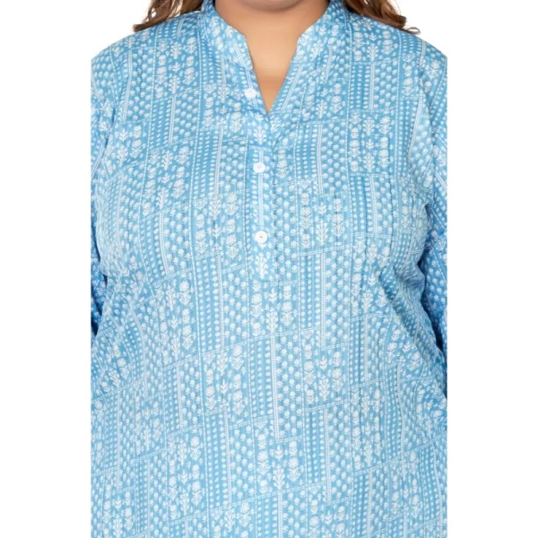 Women's Casual 3/4th Sleeve Full printed Imported Synthetix Straight Kurti (Blue)