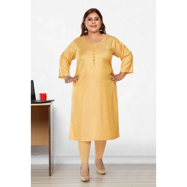 Women's Casual 3/4th Sleeve Mirror Embroided Rayon Straight Kurti (Tan)
