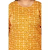 Women's Casual 3/4th Sleeve Regular Printed Pure Cotton Prince Cut A-Line Kurti (Yellow)