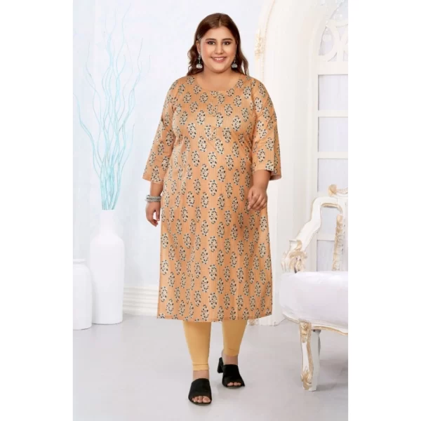 Women's Casual 3/4th Sleeve Golden Foil Printed Pure Cotton Straight Kurti (Light Orange)