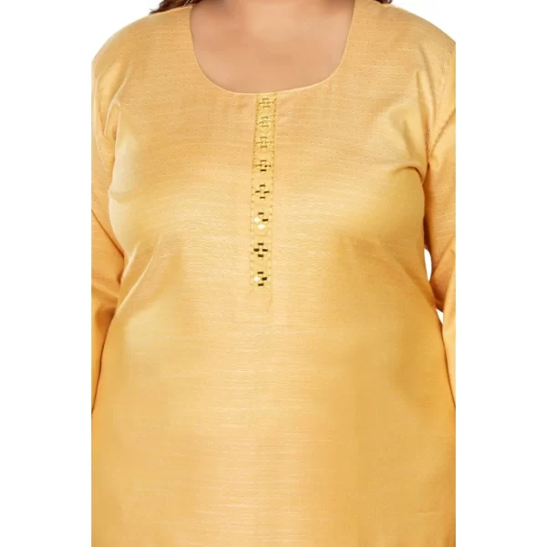 Women's Casual 3/4th Sleeve Mirror Embroided Rayon Straight Kurti (Tan)