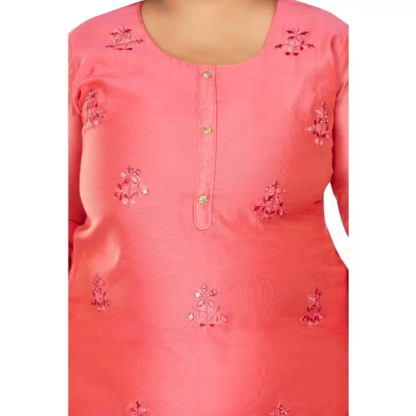 Women's Casual 3/4th Sleeve Mirror Embroided Rayon Straight Kurti (Pink)