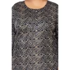 Women's Casual 3/4th Sleeve Golden Foil Printed Capsule Cotton Straight Kurti (Navy Blue)