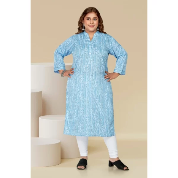 Women's Casual 3/4th Sleeve Full printed Imported Synthetix Straight Kurti (Blue)