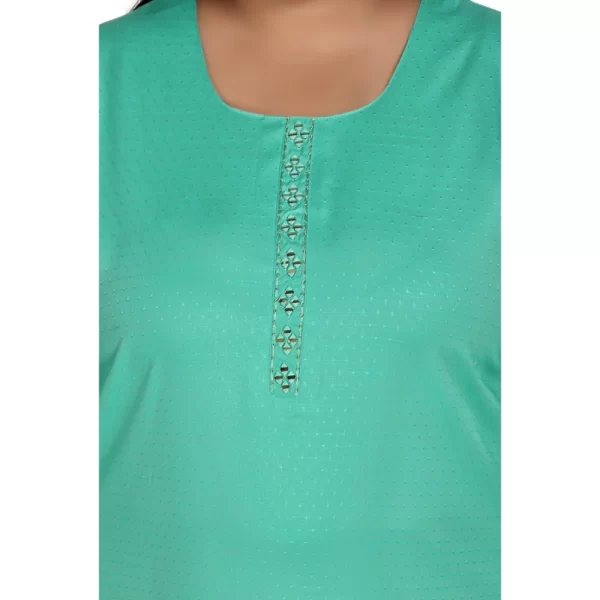Women's Casual 3/4th Sleeve Rayon Mirror Embroidered Straight Kurti (Turquoise)
