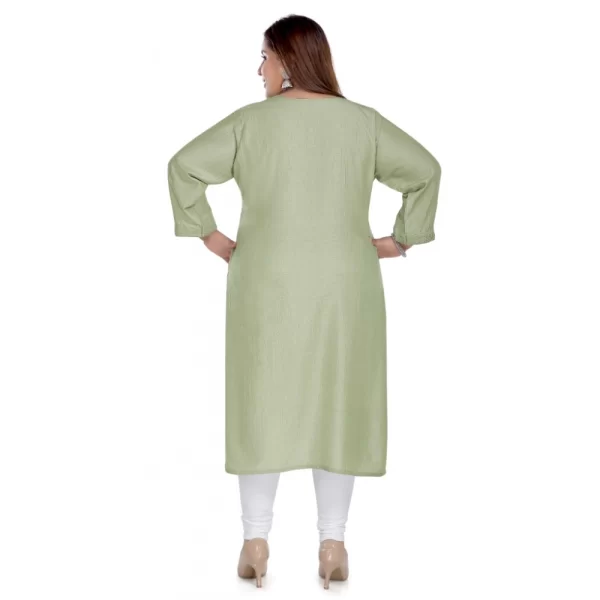 Women's Casual 3/4th Sleeve Imported Fabric Self Embroidered Straight Kurti With Lining (Pista Green)