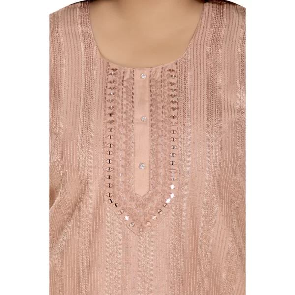 Women's Casual 3/4th Sleeve Imported Fabric Self Embroidered Straight Kurti With Lining (Corel Pink)